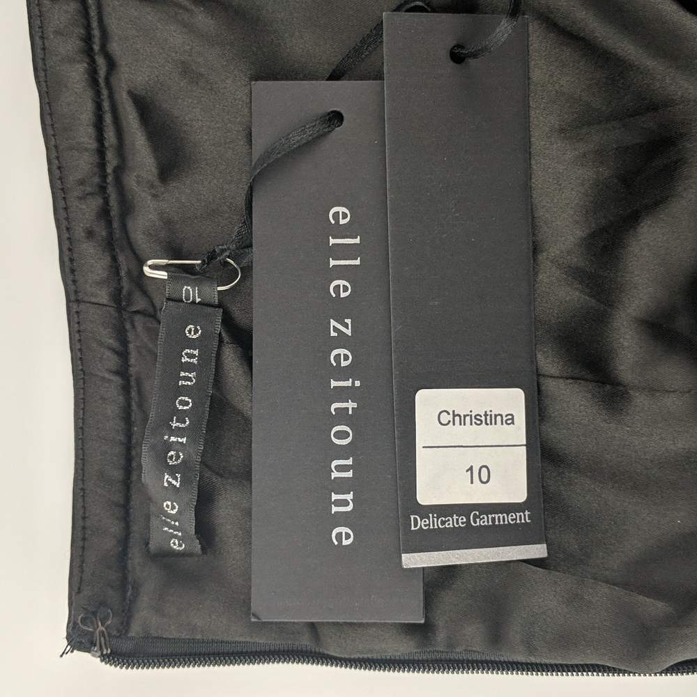 Elle Zeitoune Dress Size 10 Black Sequins Strapless Zip-up Back Layered BNWT - Picture 7 of 9